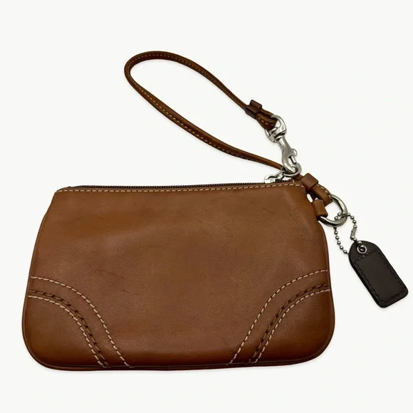 Vintage Coach Leather Wristlet Wallet Brown Silver Hardware Y2K Zip Small - Picture 6 of 10